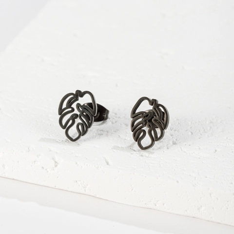Pendientes De Botón De Hoja De Monstera Acero Inoxidable Forma De Planta Tropical Joyería Minimalista Mujer