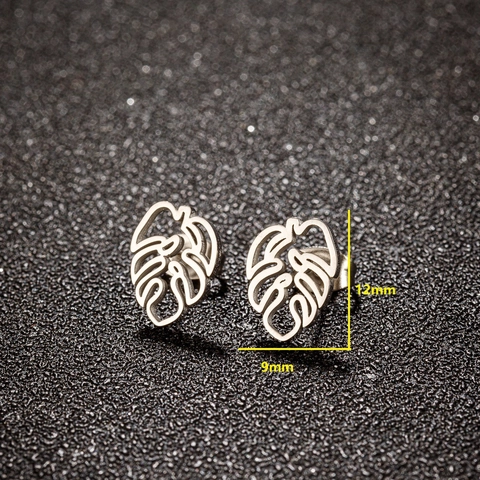 Pendientes De Botón De Hoja De Monstera Acero Inoxidable Forma De Planta Tropical Joyería Minimalista Mujer