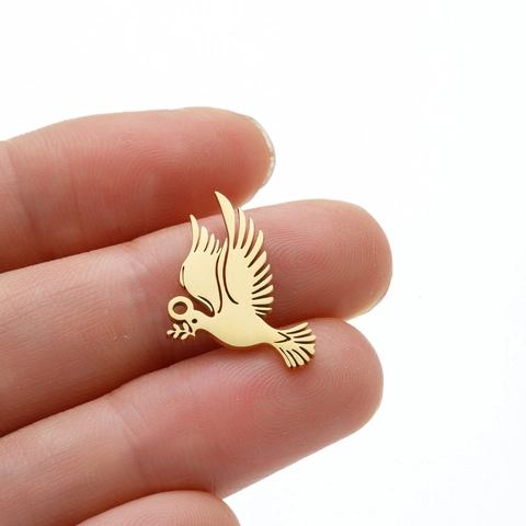 Stainless Steel Peace Dove Pendants With Olive Branch For DIY Jewelry Making Necklaces Charms Metal Bird Pendant