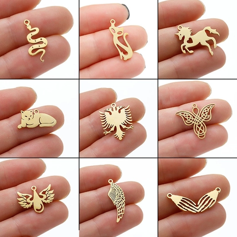 Ciondoli Charms In Acciaio Inossidabile Gioielli DIY Ali Teschio Cuore Serpente Gatto Gothic Punk Moda Stile Accessori