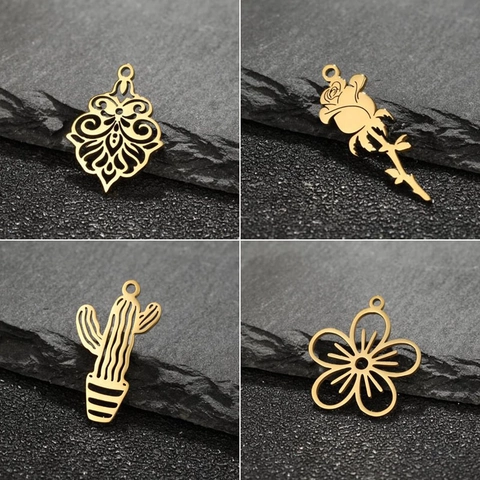 Ciondoli In Acciaio Inossidabile Fiore Rosa Cactus Cavo Per Creazione Di Gioielli Fai Da Te Accessori Moda Elegante