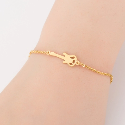 Bracciale Con Ciondolo Chitarra Acciaio Inossidabile Pendente Strumento Musicale Gioielli Minimalisti Per Donne Oro