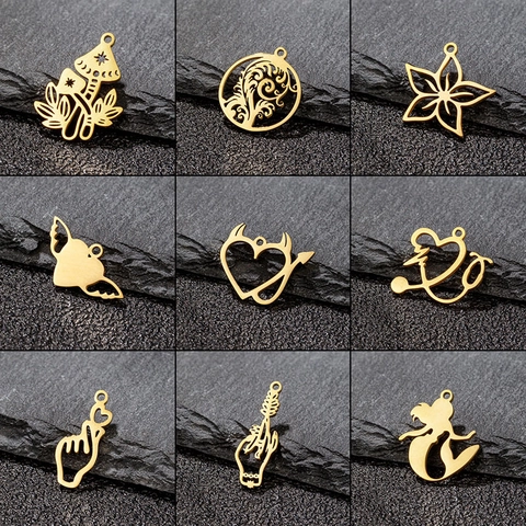 Colgantes Calados De Acero Inoxidable Sirena Hongo Corazón Estetoscopio Dijes Para Fabricación De Collares Y Pulseras De Bricolaje