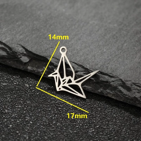 Colgante De Grulla De Papel Origami Acero Inoxidable Hueco Geométrico Animal Charm Para Creación De Joyas DIY