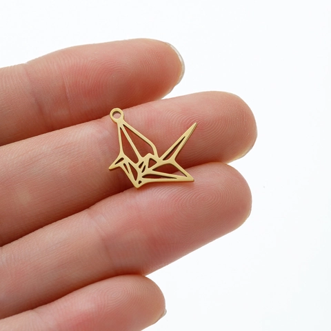 Colgante De Grulla De Papel Origami Acero Inoxidable Hueco Geométrico Animal Charm Para Creación De Joyas DIY