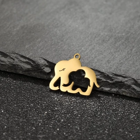 Colgante De Elefante De Acero Inoxidable Diseño Hueco Madre Hijo Animal Accesorio Joyería DIY Para Collar Estilo Minimalista