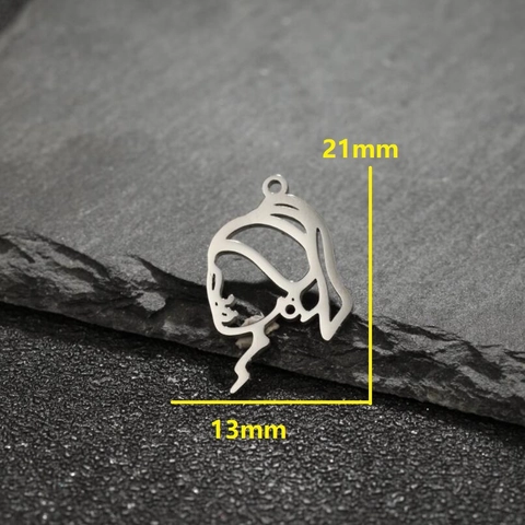 Girl With A Artificial Pearl Earring Silhouette Anhänger Edelstahl Minimalistische Linienkunst Hohle Charms Für DIY Schmuckherstellung