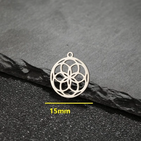 Colgante De Flor De La Vida De Mandala Dije De Acero Inoxidable Geométrico Hueco Para Fabricación De Joyas Bricolaje Oro Plata Negro