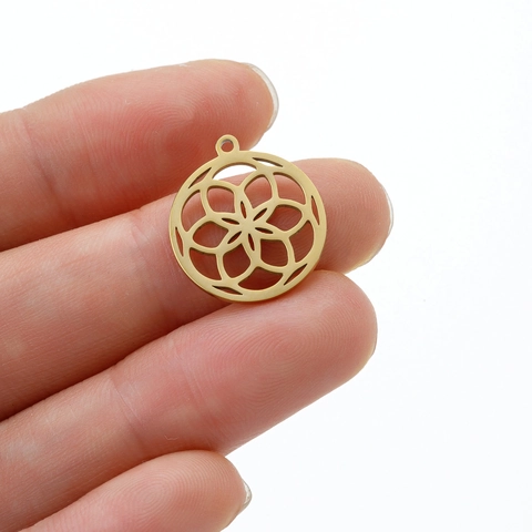 Colgante De Flor De La Vida De Mandala Dije De Acero Inoxidable Geométrico Hueco Para Fabricación De Joyas Bricolaje Oro Plata Negro