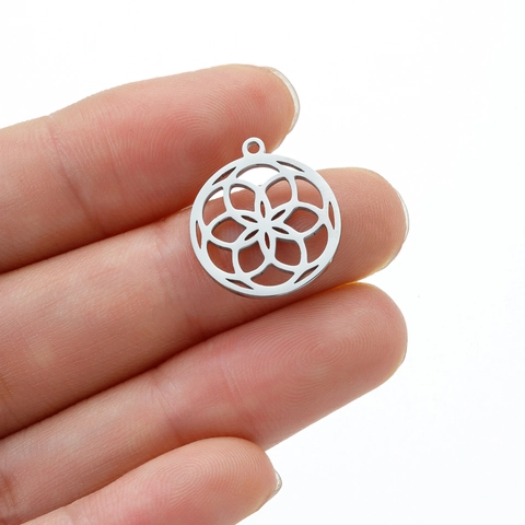 Rotating Mandala Flower Pendant Stainless Steel Hollow Geometric Sacred Geometry Charm DIY Jewelry Necklace Earring Accessory