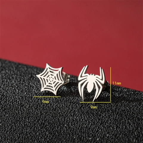 Pendientes Asimétricos De Araña Y Telaraña Acero Inoxidable Gótico Punk Halloween Joyería De Novedad Para Mujer