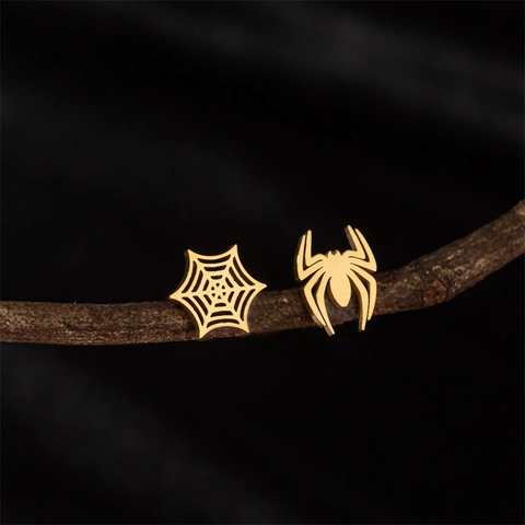 Pendientes Asimétricos De Araña Y Telaraña Acero Inoxidable Gótico Punk Halloween Joyería De Novedad Para Mujer