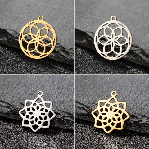 Rotating Mandala Flower Pendant Stainless Steel Hollow Geometric Sacred Geometry Charm DIY Jewelry Necklace Earring Accessory