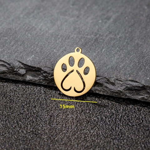 Round Pendant Stainless Steel Hollow Paw Print Heart Shape DIY Jewelry Finding Accessory Fashion Trendy