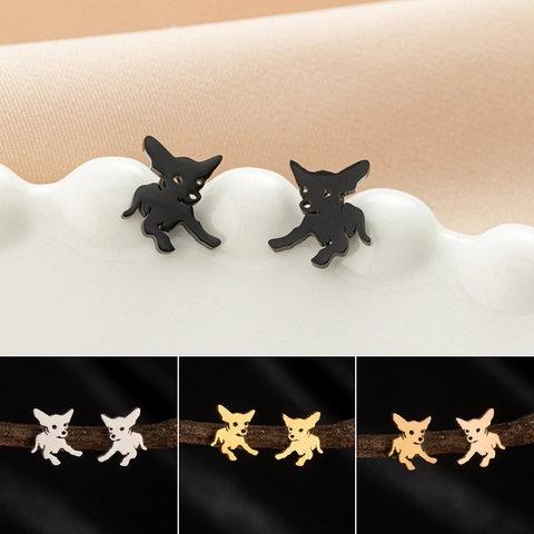 Orecchini A Lobo Cane Chihuahua Acciaio Inossidabile Minimalista Silhouette Animale Gioielli Per Donne Ragazze Regalo