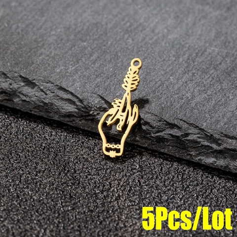 Gothic Stainless Steel Hand Holding Flower Leaf Pendant Retro Punk Hollow Out Hand Gesture DIY Jewelry Accessory For Men Women