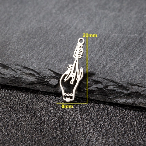 Gothic Stainless Steel Hand Holding Flower Leaf Pendant Retro Punk Hollow Out Hand Gesture DIY Jewelry Accessory For Men Women