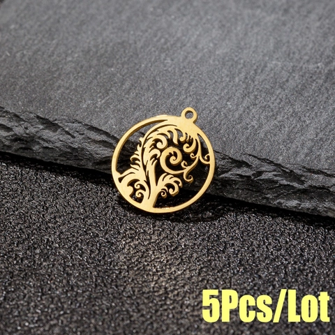 Hollow Round Tree Of Life Leaf Pendant Stainless Steel DIY Jewelry Making Accessory Vintage Filigree Design
