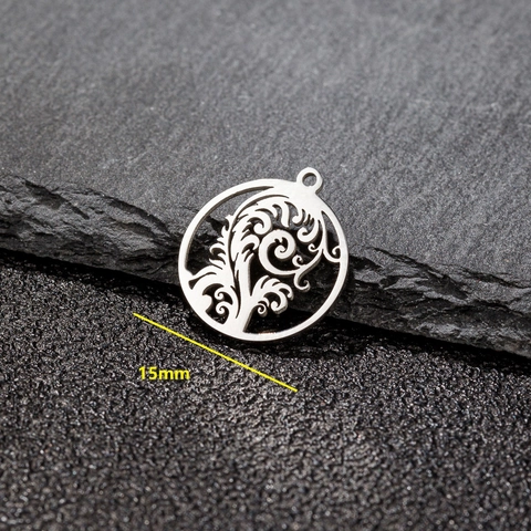Hollow Round Tree Of Life Leaf Pendant Stainless Steel DIY Jewelry Making Accessory Vintage Filigree Design