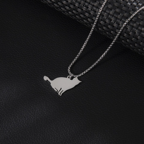 Collier Pendentif Silhouette De Chat Assis Minimaliste En Acier Inoxydable Longue Chaîne Bijoux Animaux Pour Femmes Filles