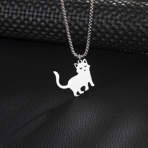 Collana Con Ciondolo A Forma Di Gatto Acciaio Inossidabile Minimalista Silhouette Di Animale Gioielli Per Donna Moda Hip Hop