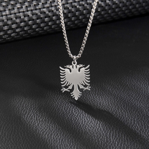 Collana con Ciondolo Aquila Bicefala Albania in Acciaio Inossidabile Mappa Stile Etnico per Uomo Donna Unisex Gioielli