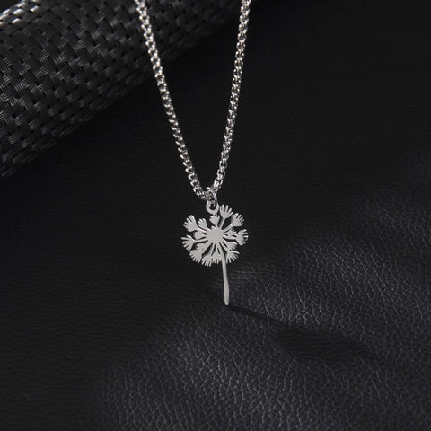 Collar De Acero Inoxidable Colgante De Diente De León Hueco Color Plata Estilo Francés Joyería Floral Minimalista Para Mujer