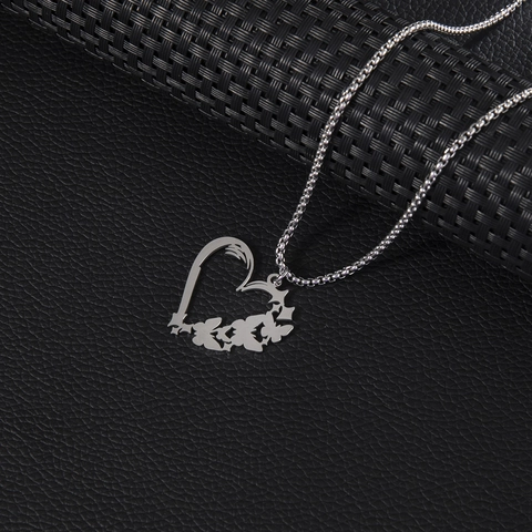 Stainless Steel Necklace Hollow Heart Butterfly Pendant Long O-Chain Fashion Jewelry For Women Elegant Durable Metal Gift