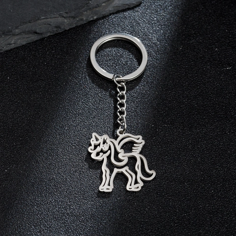 Portachiavi In Acciaio Inossidabile Ciondolo Animale Cavo Unicorno Elefante Coniglio Fenice Anello Per Donne Uomini Minimalista Argento