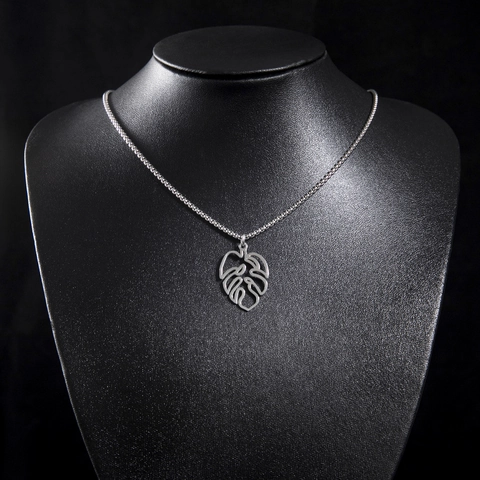 Monstera Palmenblatt Anhänger Halskette Edelstahl Hohles Design Mode Tropischer Stil Für Damen