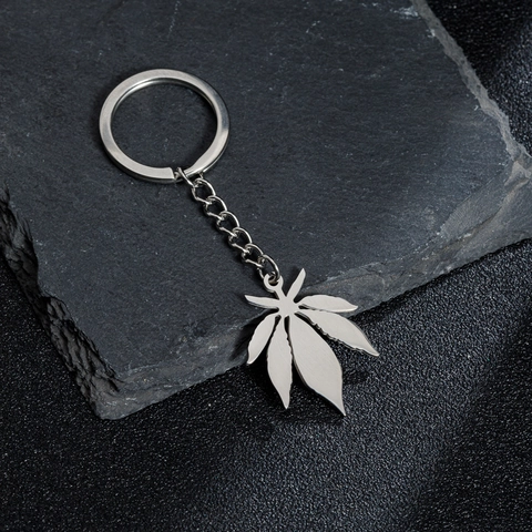 Roestvrijstalen Sleutelhanger Plant Esdoorn Monstera Blad Levensboom Pegasus Hart Gebaar Zilver Minimalistisch Metaal