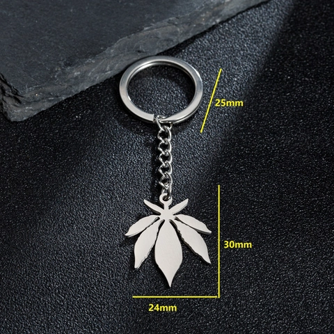 Llavero Minimalista De Acero Inoxidable Colgante De Hoja De Arce Y Hoja De Cannabis Color Plata Accesorio De Moda Para Bolso