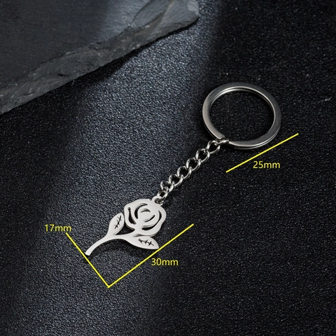 Minimalist Stainless Steel Rose Flower Pendant Keychain Hollow Pattern Electroplated Metal Key Ring Bag Charm Accessory For Men Women