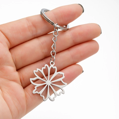 Portachiavi Minimalista in Acciaio Inossidabile con Pendente a Margherita Svuotato Tono Argento Anello Portachiavi Floreale per Donna Ragazza Gioielli