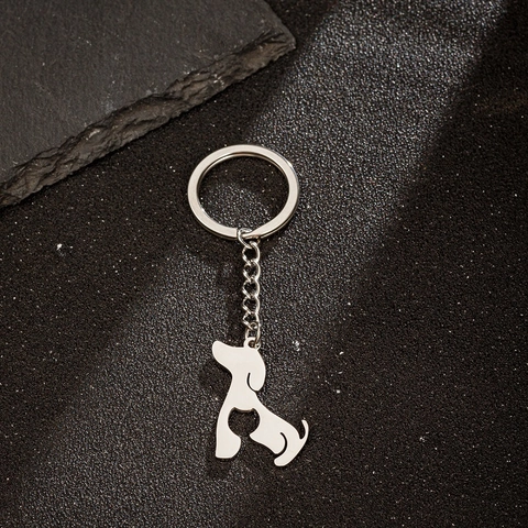 Stainless Steel Dog Keychain Cute Pet Silhouette Heart Hollow Out Key Ring Pendant Jewelry For Pet Lovers Women Men Gift