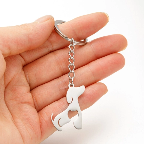 Stainless Steel Dog Keychain Cute Pet Silhouette Heart Hollow Out Key Ring Pendant Jewelry For Pet Lovers Women Men Gift