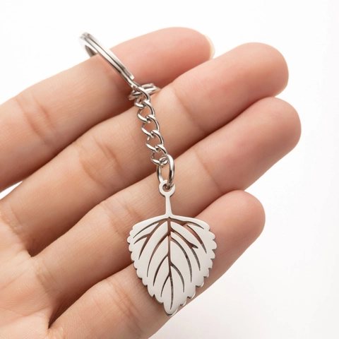 Minimalist Stainless Steel Floral Leaf Pendant Keychain Silver Botanical Plant Bag Charm Pendant For Backpack Decoration Gift