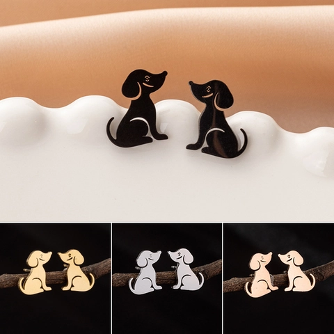 Orecchini A Lobo Cane Cartone Animato Acciaio Inossidabile Silhouette Cucciolo Mini Gioielli Animali Per Donne Ragazze