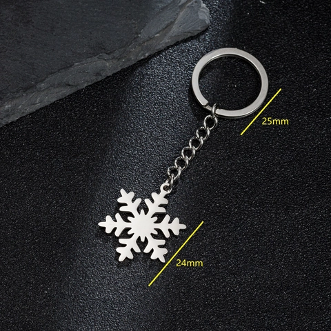 Portachiavi con Ciondolo a Fiocco di Neve in Acciaio Inossidabile Regalo di Natale Invernale Portachiavi in Metallo Argento