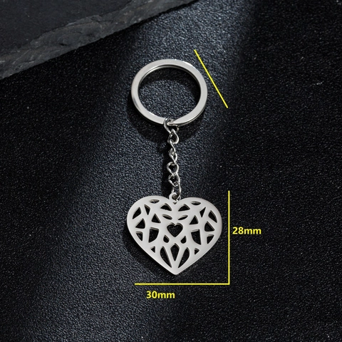 Stainless Steel Hollow Origami Heart Keychain Geometric Minimalist Heart Pendant Key Ring For Best Friend Women Gift Accessory