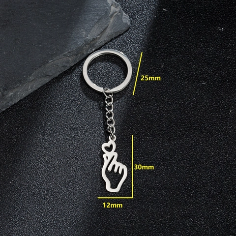 Portachiavi Minimalista in Acciaio Inossidabile Cuore con le Dita Ciondolo Gesto Personalità per Zaino Borsa Argento