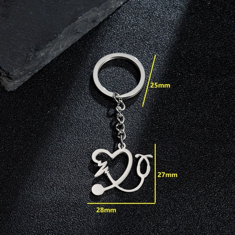 Stainless Steel Stethoscope Electrocardiogram Heart Keychain Creative Medical Theme Pendant Key Ring Gifts For Doctor Nurse