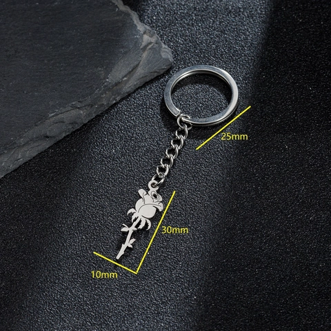 Vintage Stainless Steel Rose Flower Pattern Keychain Pendant Hollow Design Metal Key Ring Bag Charm Jewelry Accessories Unisex