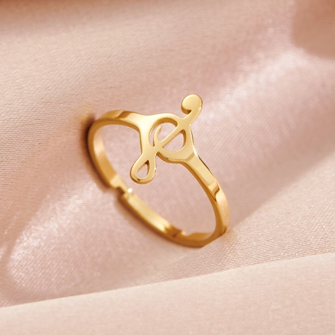 Notenschlüssel Musiknote Ring Edelstahl Verstellbar Offen Minimalistischer Künstlerischer Schmuck Geschenk Damen