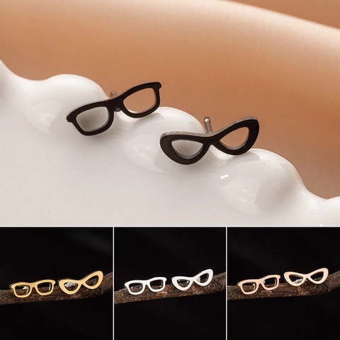 Glasses Shaped Stud Earrings Stainless Steel Asymmetrical Minimalist Retro Punk Square And Cat Eye Frame Jewelry For Women