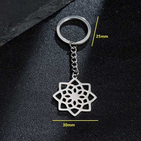 Portachiavi Vintage in Acciaio Inossidabile Con Fiore Mandala Traforato Motivo Geometrico Argento Pendente per Borsa da Donna