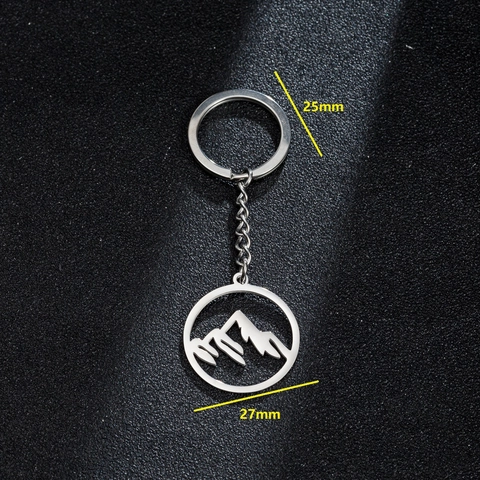 Mountain Range Hollow Keychain Stainless Steel Pendant Minimalist Silver Color Key Ring For Outdoor Lovers