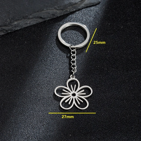 Portachiavi con Pendente a Fiore Cavo in Acciaio Inossidabile per Donna Moda Argento Minimalista Portachiavi Ciondolo Borsa Regalo