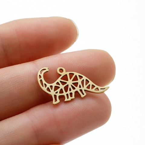Colgante De Dinosaurio Geométrico Hueco Acero Inoxidable Chapado En Oro De 18K Brachiosaurus De Cuello Largo Accesorio De Collar