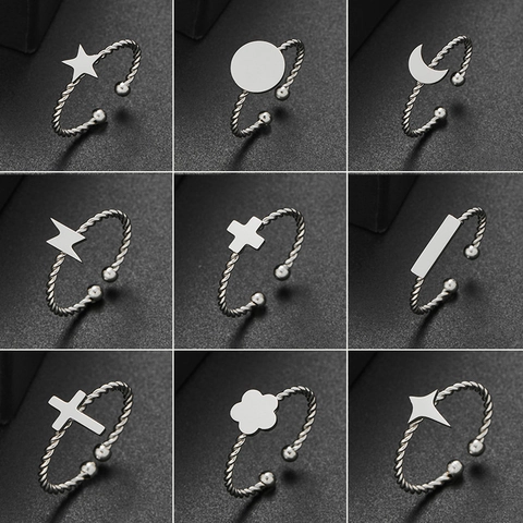 Anello Regolabile Acciaio Inossidabile Geometrico Stella Luna Croce Corda Intrecciata Anello Aperto Donne Gioielli